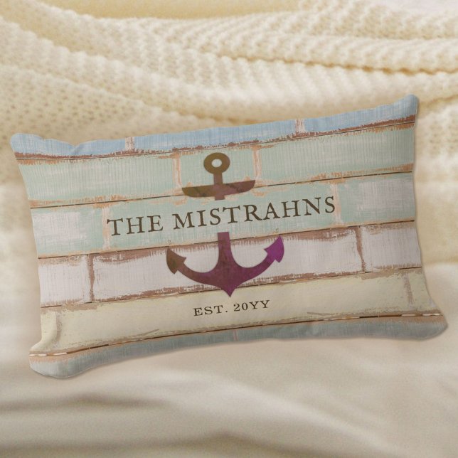 Nautical Anchor Family Name Rustic Wood Lumbar Cushion (Creator Uploaded)