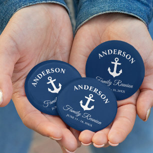 Nautical Anchor Family Reunion Navy Blue 6 Cm Round Badge