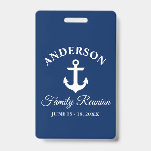 Nautical Anchor Family Reunion Navy Blue Clip ID Badge