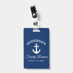 Nautical Anchor Family Reunion Navy Blue Clip ID Badge