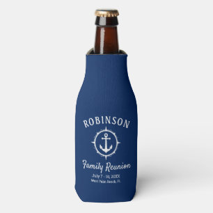 Nautical Anchor Family Reunion Navy Blue & White Bottle Cooler