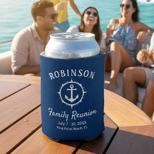 Nautical Anchor Family Reunion Navy Blue & White Can Cooler
