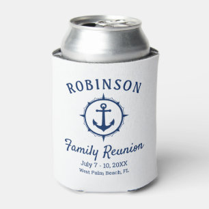 Nautical Anchor Family Reunion Navy Blue & White Can Cooler