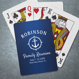 Nautical Anchor Family Reunion Navy Blue & White Playing Cards