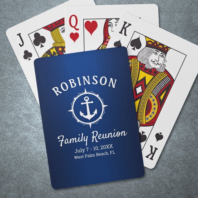 Nautical Anchor Family Reunion Navy Blue & White Playing Cards (Creator Uploaded)