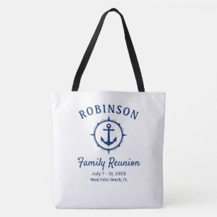 Nautical Anchor Family Reunion Navy Blue & White Tote Bag