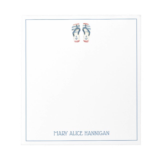 Nautical Anchor Flip Flops Personalised Notepad (Front)