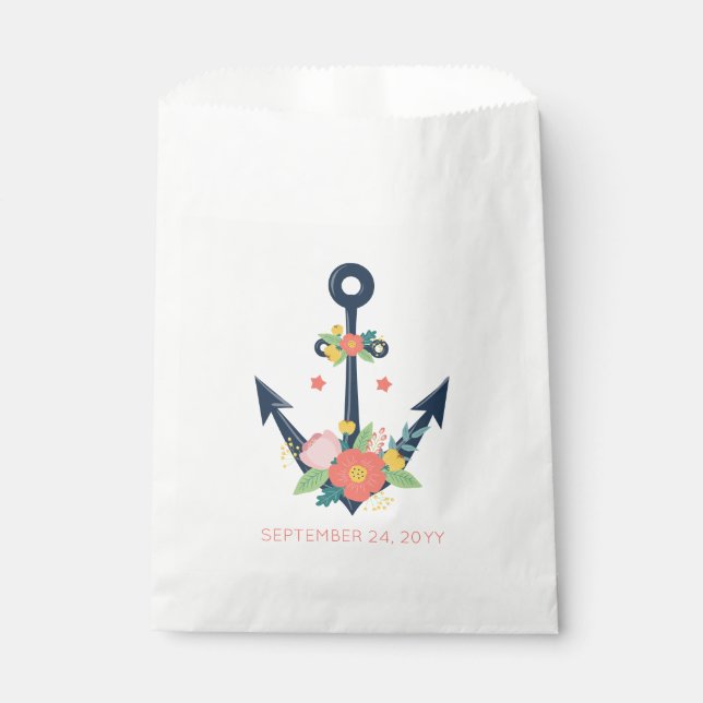 Nautical Anchor Floral Baby Girl Shower Party Favour Bag (Front)