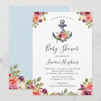 Nautical Anchor Floral Boy Baby Shower Invitation