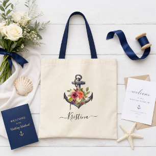 Nautical Anchor Floral Wedding Bridesmaid Tote Bag