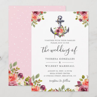 Nautical Anchor Floral Wedding Invitation