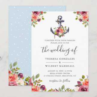 Nautical Anchor Floral Wedding Invitation