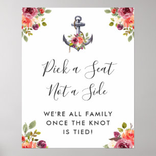 Nautical Anchor Floral Wedding Pick a Seat Sign