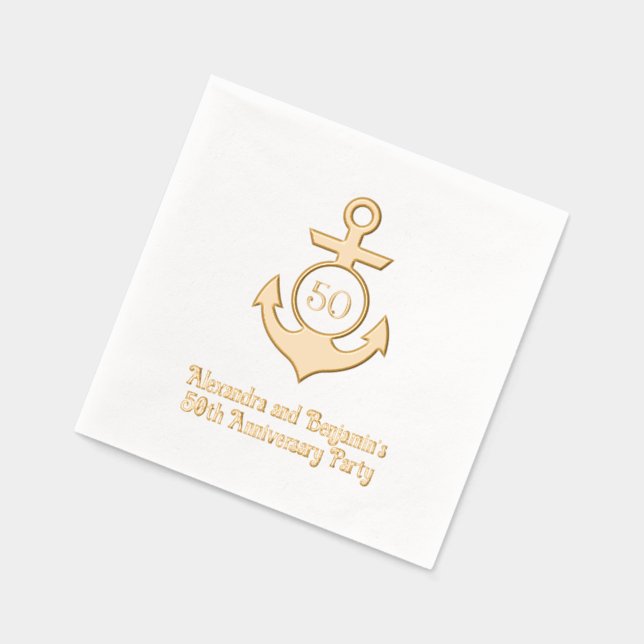 Nautical Anchor Frame #1 Anniversary Party Foil Napkins (Left)