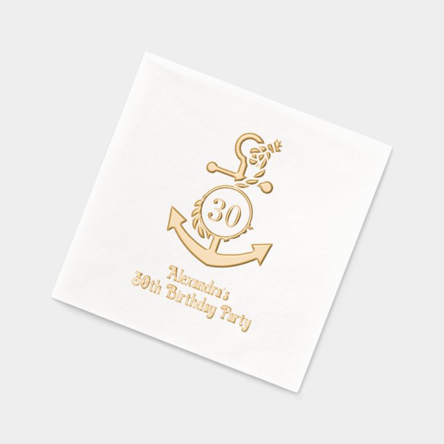 Nautical Anchor Frame #2 Birthday Party Foil Napkins (Left)