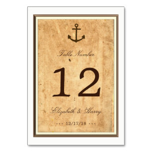Nautical Anchor Framed Vintage Paper Table No. Table Number