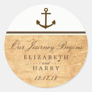 Nautical Anchor Framed Vintage Paper Wedding Classic Round Sticker