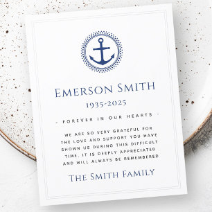 Nautical anchor funeral sympathy thank you card