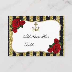 Nautical Anchor Gold Black Stripe Table Place Card