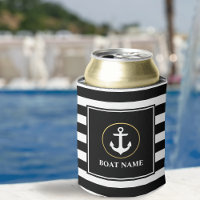 Nautical Anchor Gold Black Striped Boat Name