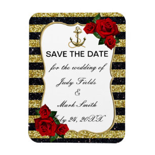 Nautical Anchor Gold Black Stripes Save The Date Magnet