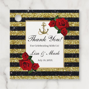 Nautical Anchor Gold Black Stripes Wedding Favour Tags