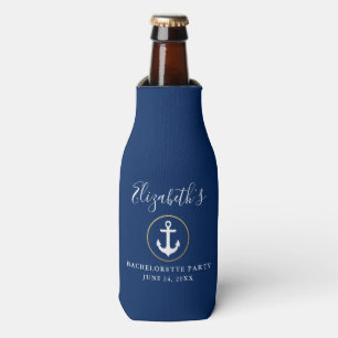 Nautical Anchor Gold Ring Blue Bachelorette Party Bottle Cooler