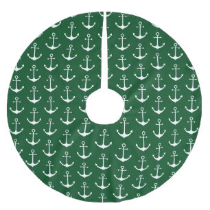 Nautical anchor green seaside lake beach Christmas Brushed Polyester Tree Skirt