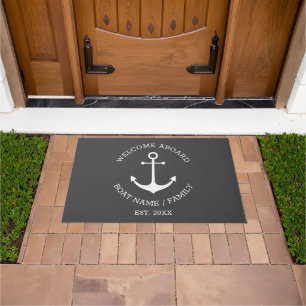 Nautical anchor grey custom name welcome aboard doormat
