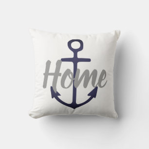 nautical ANCHOR + grey HOME type on red Cushion