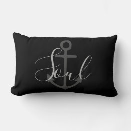nautical ANCHOR + grey SOUL type on black | Lumbar Cushion