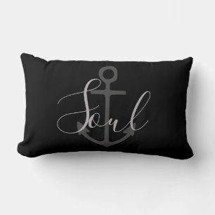 nautical ANCHOR + grey SOUL type on black Lumbar Cushion