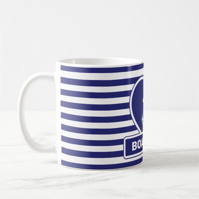 Nautical Anchor Heart Design Blue White Stripe Coffee Mug (Left)