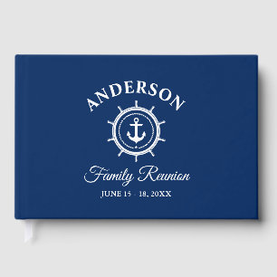 Nautical Anchor Helm Family Reunion Navy Blue Guest Book