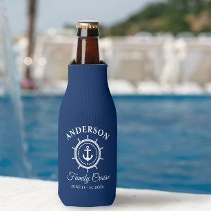 Nautical Anchor Helm Navy Blue Family Cruise Bottle Cooler