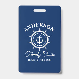 Nautical Anchor Helm Navy Blue Family Cruise ID Badge