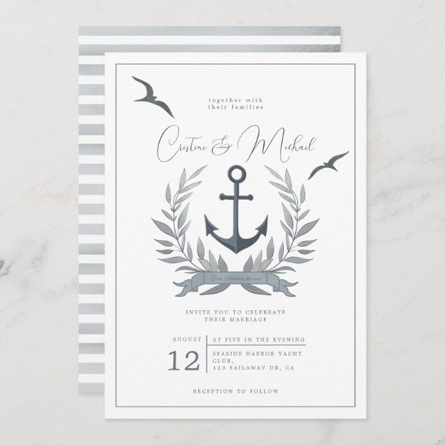 Nautical anchor herald wedding invitation (Front/Back)