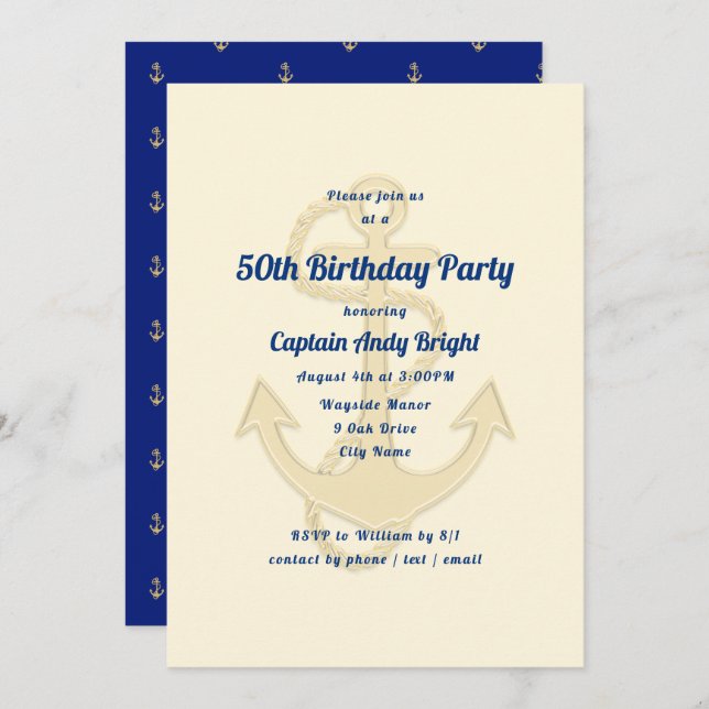 Nautical Anchor His Birthday Custom Invitations (Front/Back)