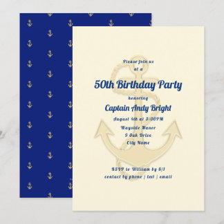 Nautical Anchor His Birthday Custom Invitations