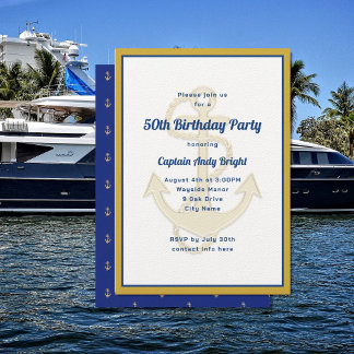 Nautical Anchor His Birthday Custom Invitations
