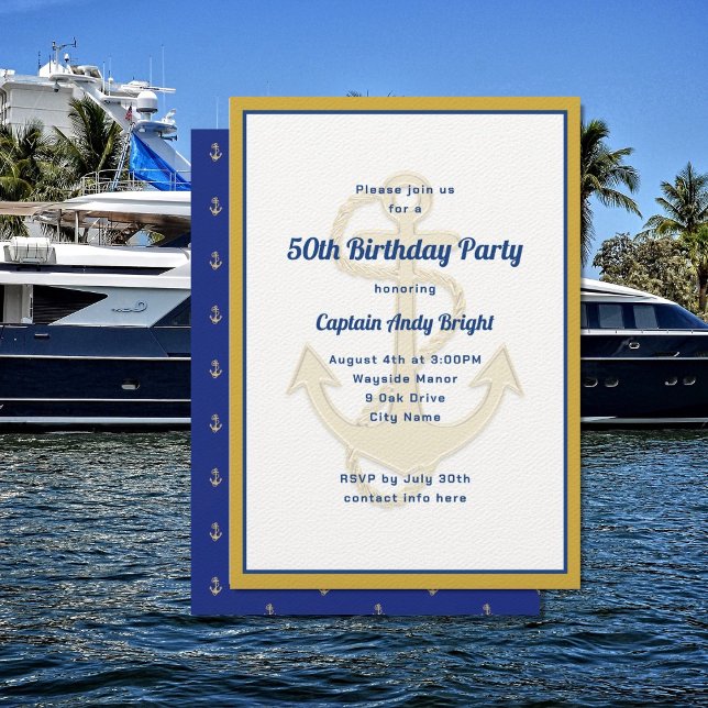 Nautical Anchor His Birthday Custom Invitations (Creator Uploaded)