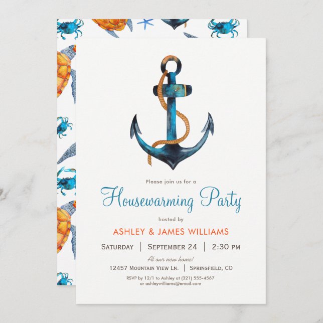 Nautical Anchor Housewarming Party Invitation (Front/Back)