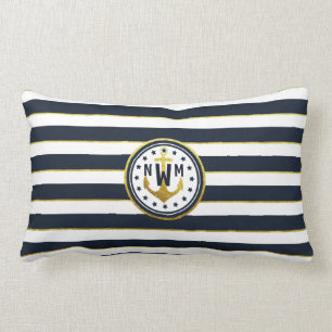 Nautical Anchor in Navy & Gold Lumbar Cushion