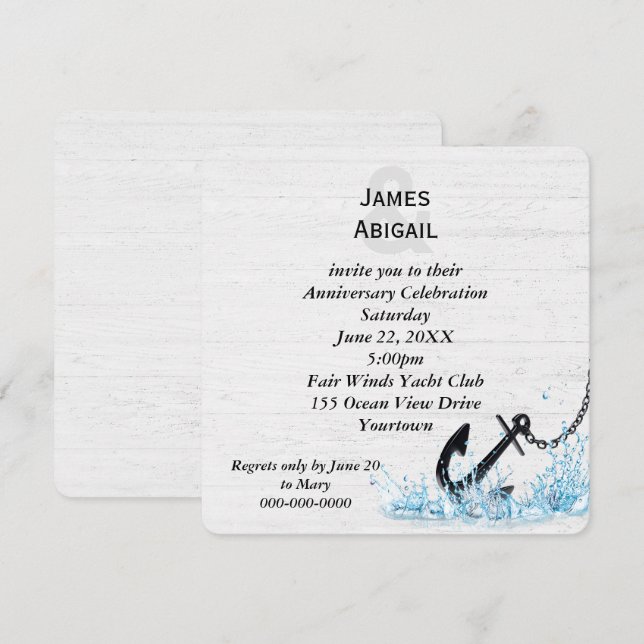 Nautical Anchor In Water Anniversary Party Invitation (Front/Back)