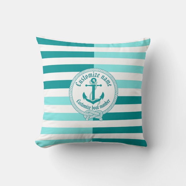 Nautical anchor/knot/custom name -Aqua Marine/navy Cushion (Front)