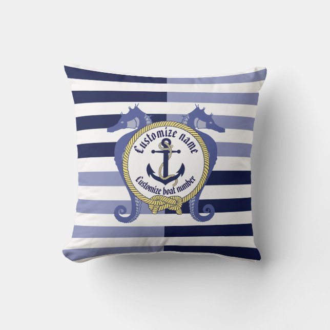 Nautical anchor/knot/seahorse/customise name & # cushion (Front)