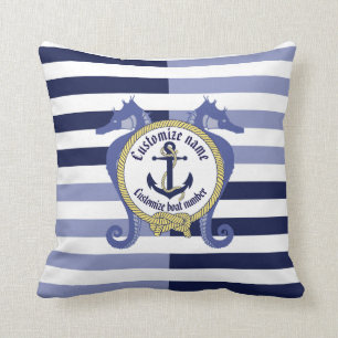 Nautical anchor/knot/seahorse/customise name & # cushion