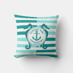 Nautical anchor/knot/seahorse/warm Aqua Marine Cushion