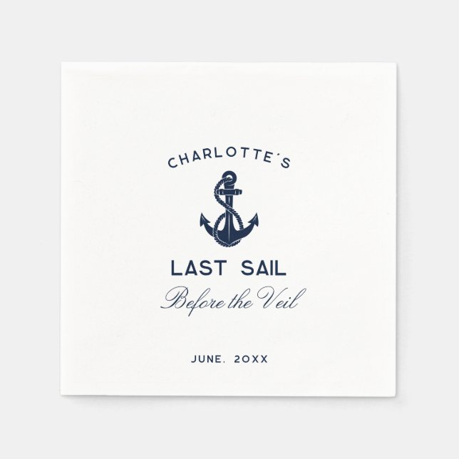 Nautical Anchor Last Sail Before Veil Bachelorette Napkin (Front)
