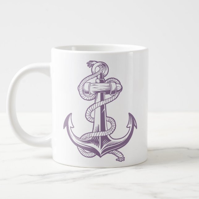 Nautical Anchor (Light Tan) Large Coffee Mug (Left)